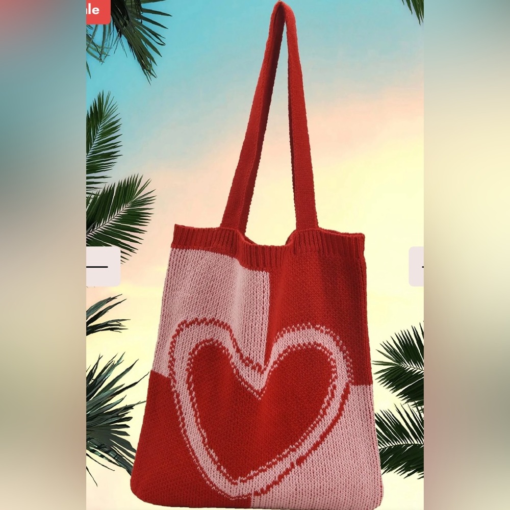 Heart Graphic Crochet Tote Bag - Women Tote Bags